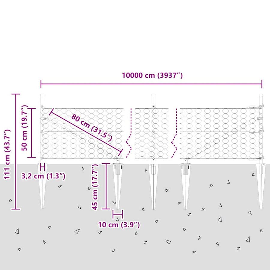Afrasteringspaal Groen 100 x 0,5 m (50 mm gaas) Staal en PVC