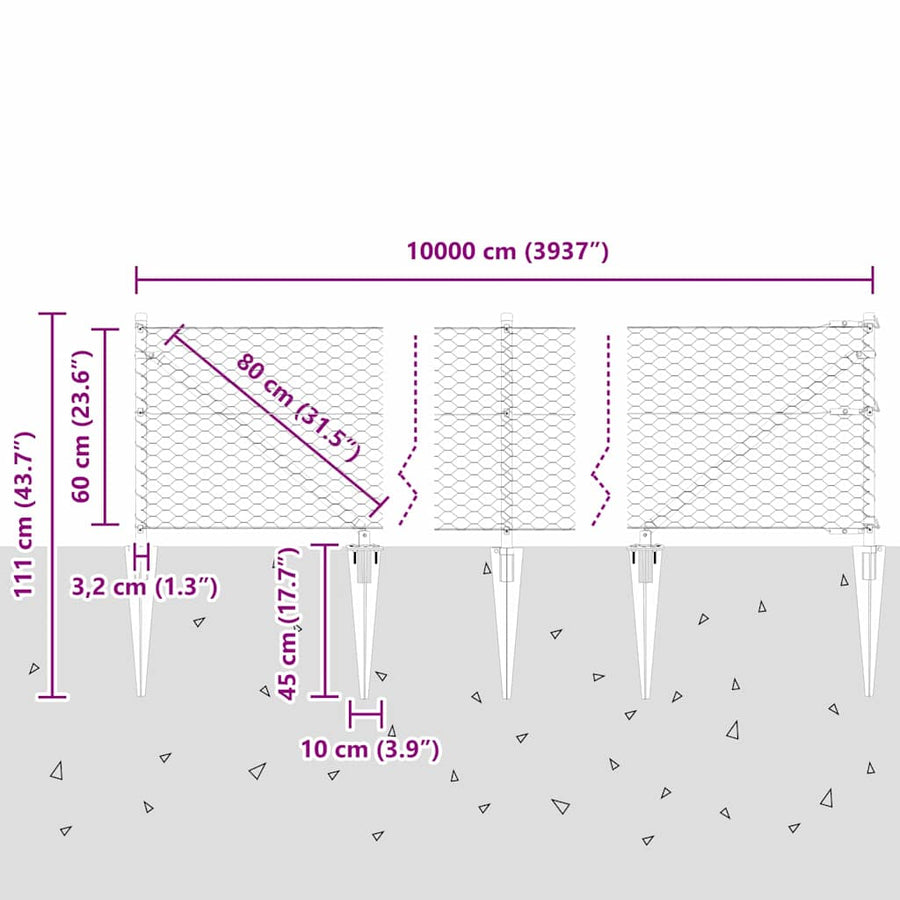 Afrasteringspaal Groen 100 x 0,6 m (36 mm gaas) Staal en PVC