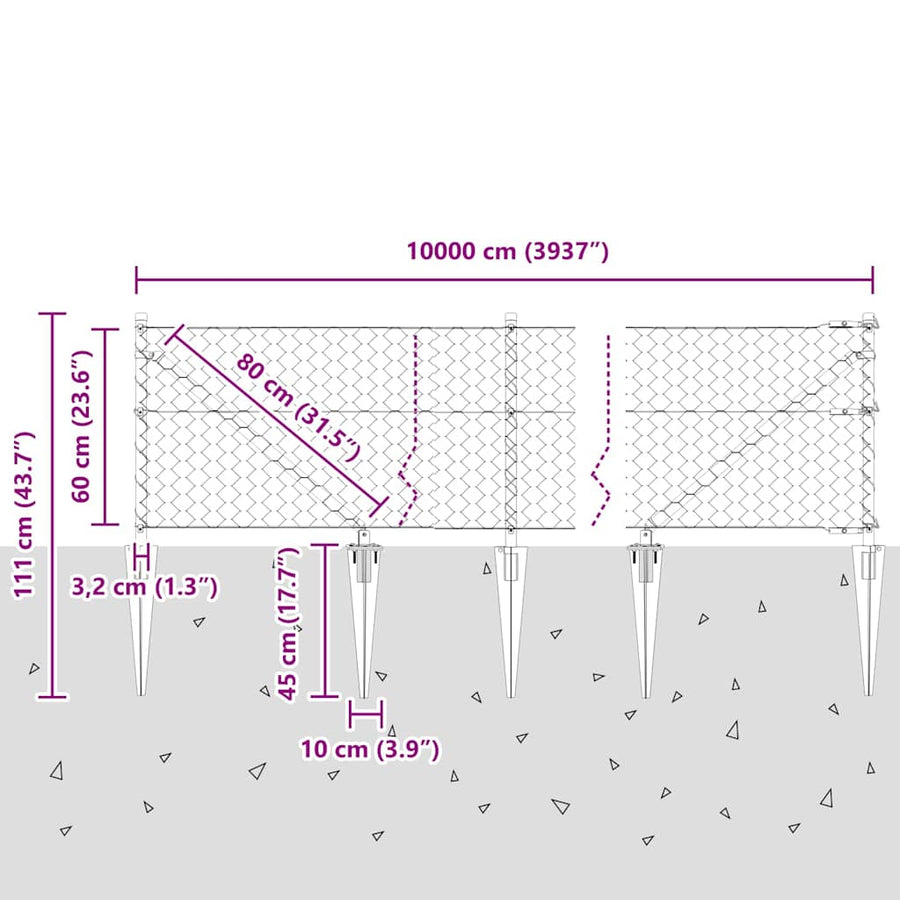Afrasteringspaal Groen 100 x 0,6 m (50 mm gaas) Staal en PVC