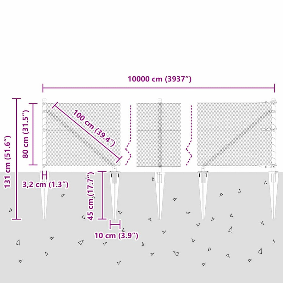 Afrasteringspaal Groen 100 x 0,8 m (13 mm gaas) Staal en PVC