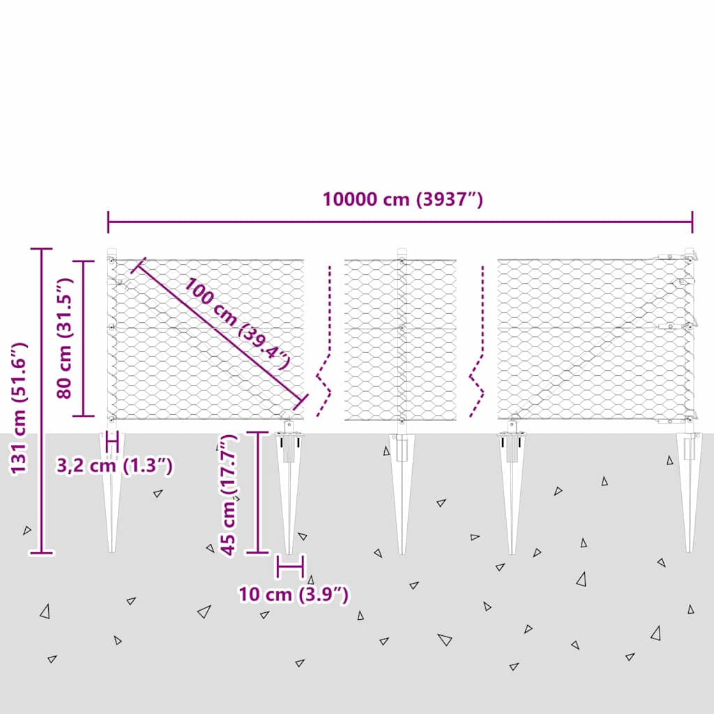 Afrasteringspaal Groen 100 x 0,8 m (36 mm gaas) Staal en PVC