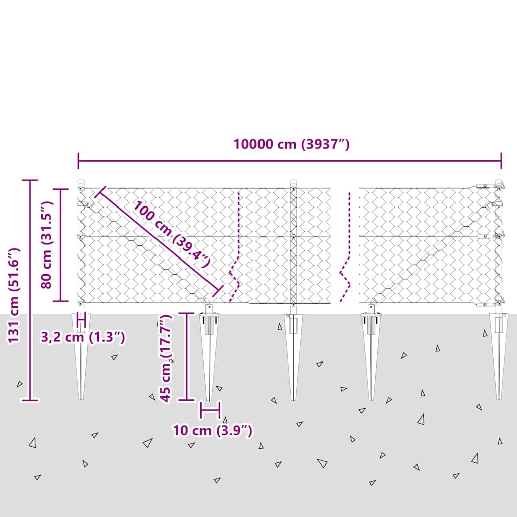 Afrasteringspaal Groen 100 x 0,8 m (50 mm gaas) Staal en PVC