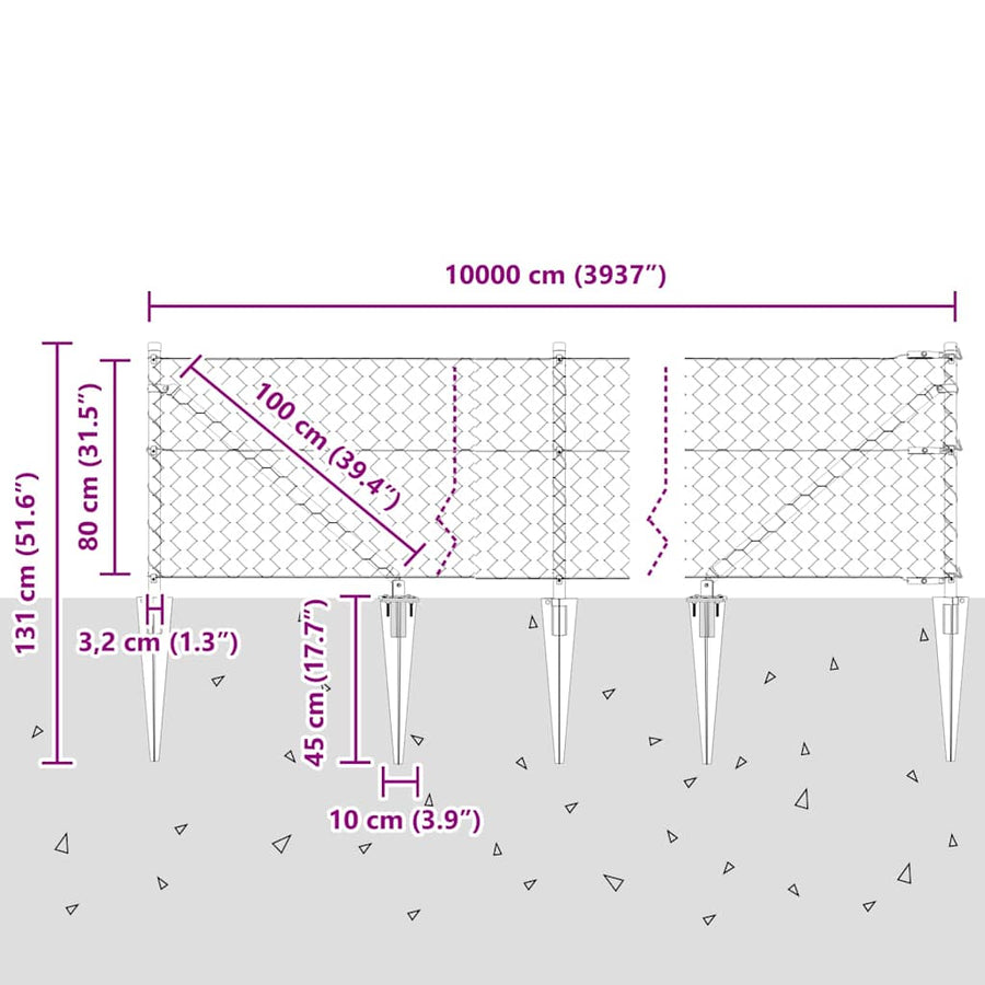Afrasteringspaal Groen 100 x 0,8 m (50 mm gaas) Staal en PVC