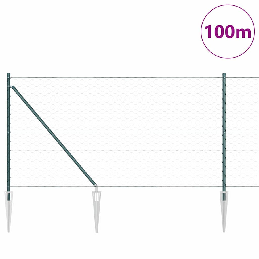 Afrasteringspaal Groen 100 x 1 m (50 mm gaas) Staal en PVC
