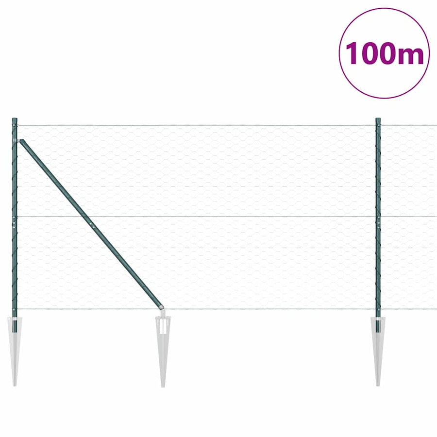 Afrasteringspaal Groen 100 x 1,2 m (50 mm gaas) Staal en PVC