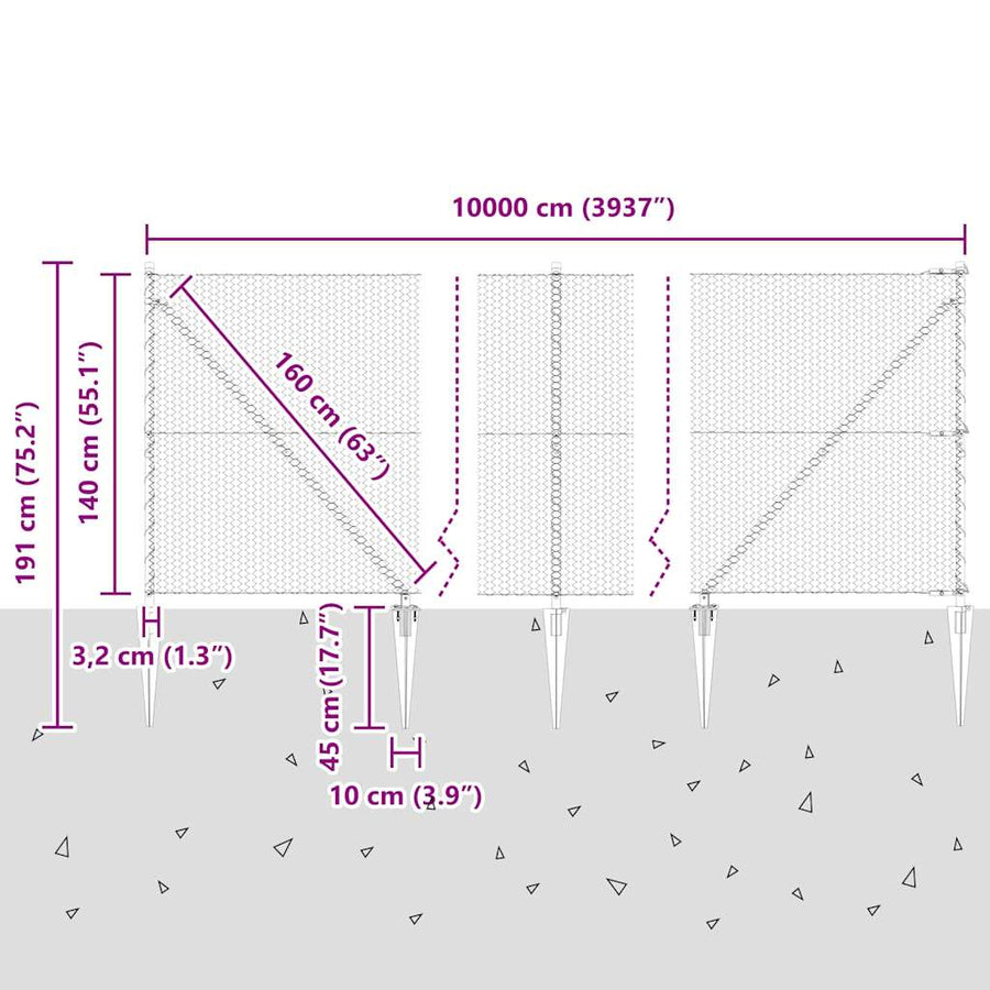 Afrasteringspaal Groen 100 x 1,4 m (25 mm gaas) Staal en PVC