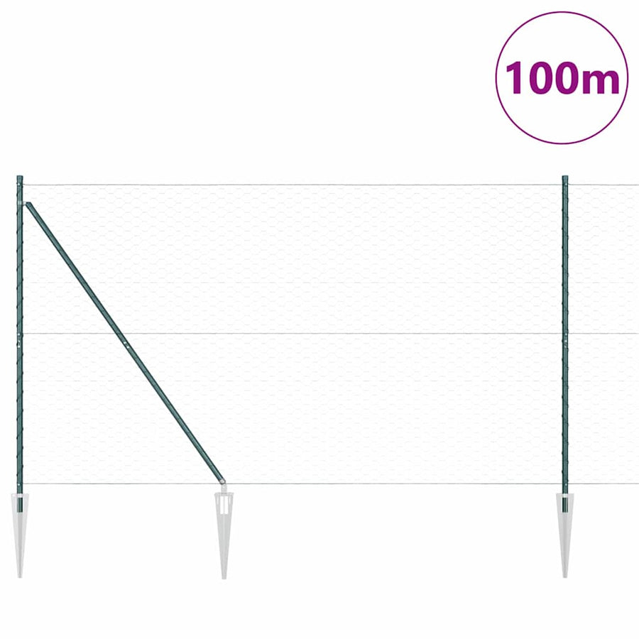 Afrasteringspaal Groen 100 x 1,5 m (50 mm gaas) Staal en PVC