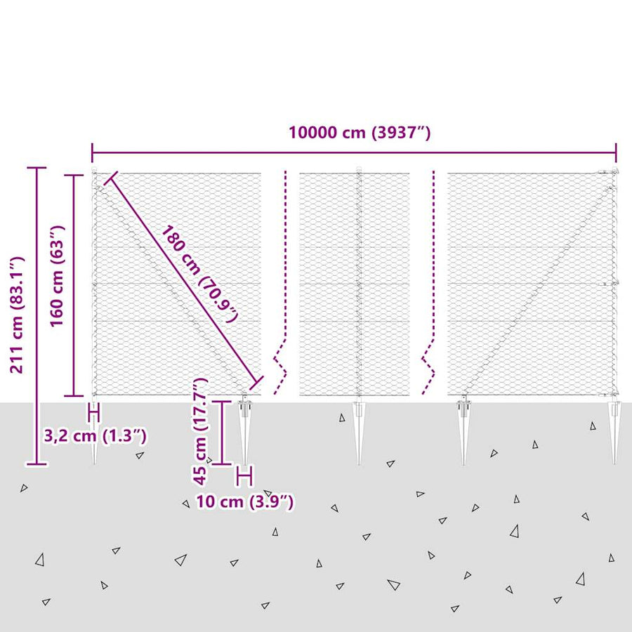 Afrasteringspaal Groen 100 x 1,6 m (36 mm gaas) Staal en PVC