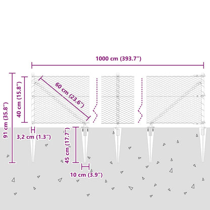 Afrasteringspaal Grijs 10 x 0,4 m (25 mm gaas) Staal en PVC