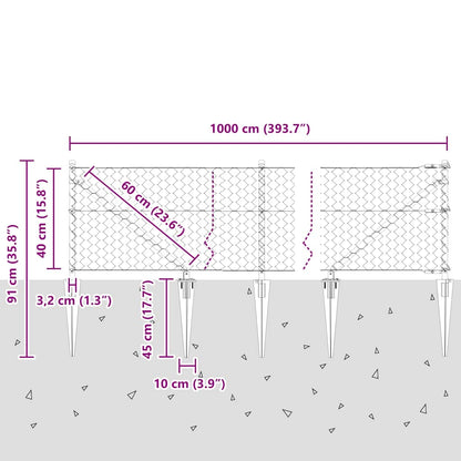 Afrasteringspaal Grijs 10 x 0,4 m (50 mm mesh) Staal en PVC