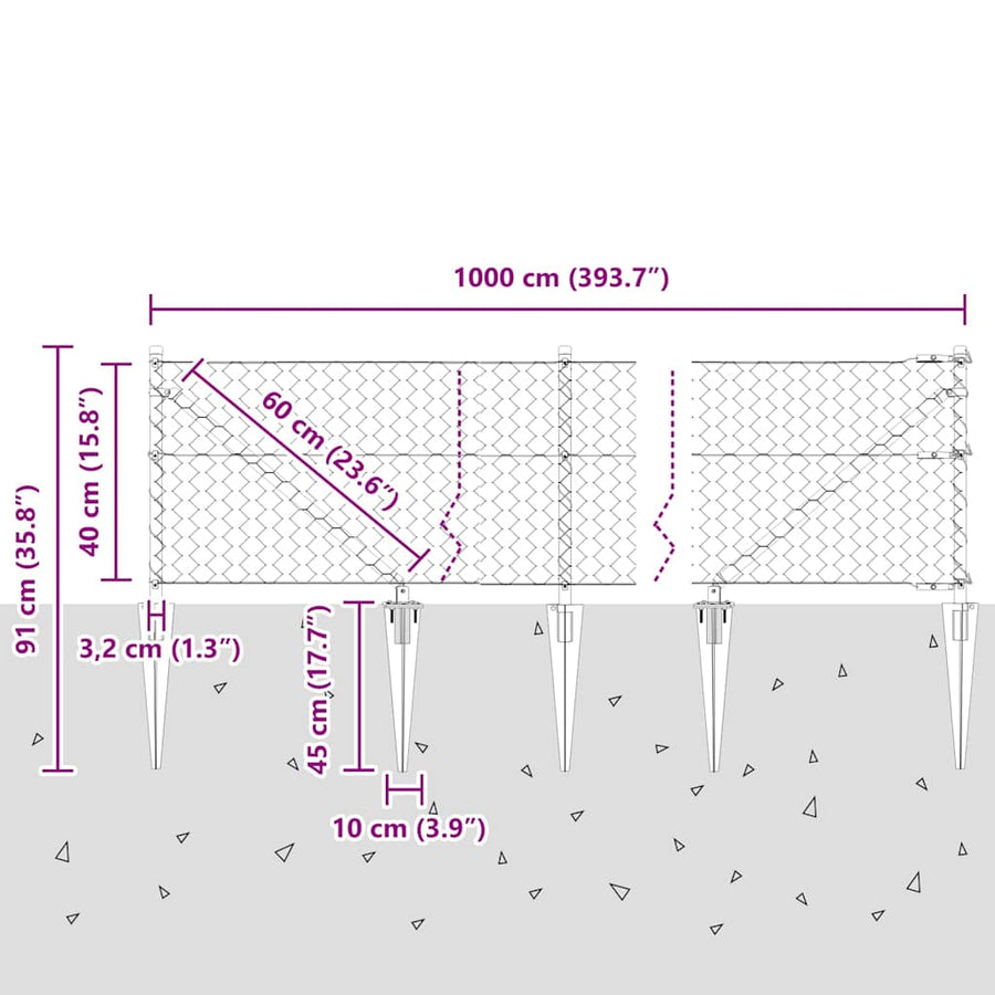 Afrasteringspaal Grijs 10 x 0,4 m (50 mm mesh) Staal en PVC