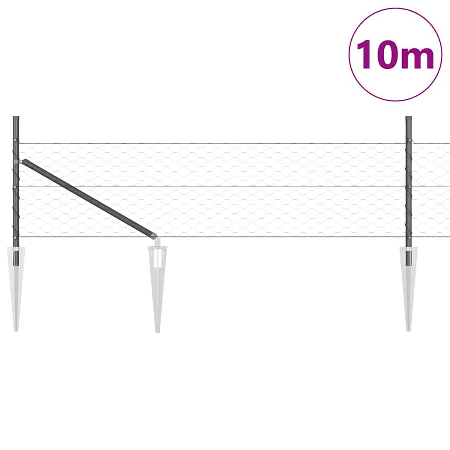 Afrasteringspaal Grijs 10 x 0,4 m (50 mm mesh) Staal en PVC