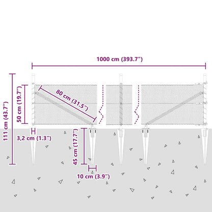 Afrasteringspaal Grijs 10 x 0,5 m (13 mm gaas) Staal en PVC