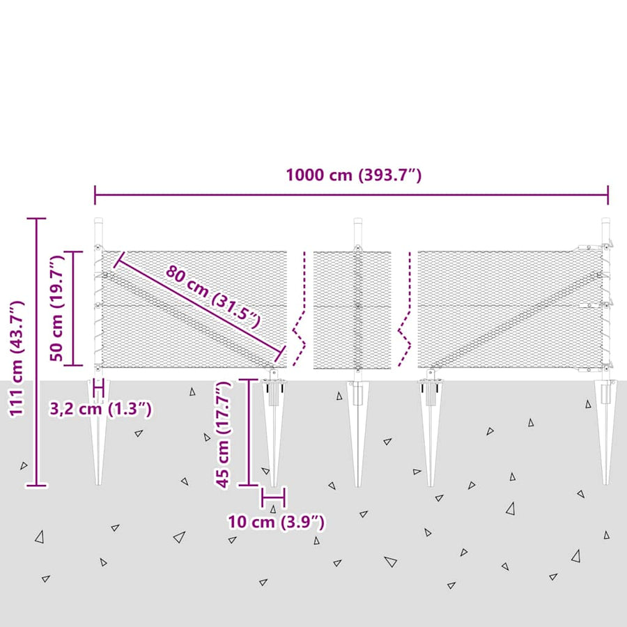 Afrasteringspaal Grijs 10 x 0,5 m (13 mm gaas) Staal en PVC