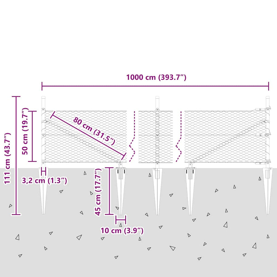 Afrasteringspaal Grijs 10 x 0,5 m (25 mm gaas) Staal en PVC