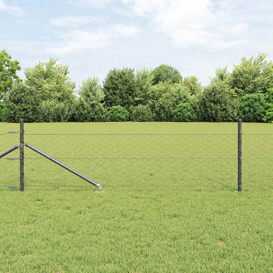 Afrasteringspaal Grijs 10 x 0,5 m (50 mm gaas) Staal en PVC