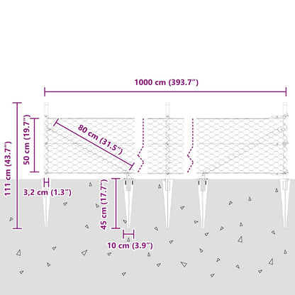 Afrasteringspaal Grijs 10 x 0,5 m (50 mm gaas) Staal en PVC