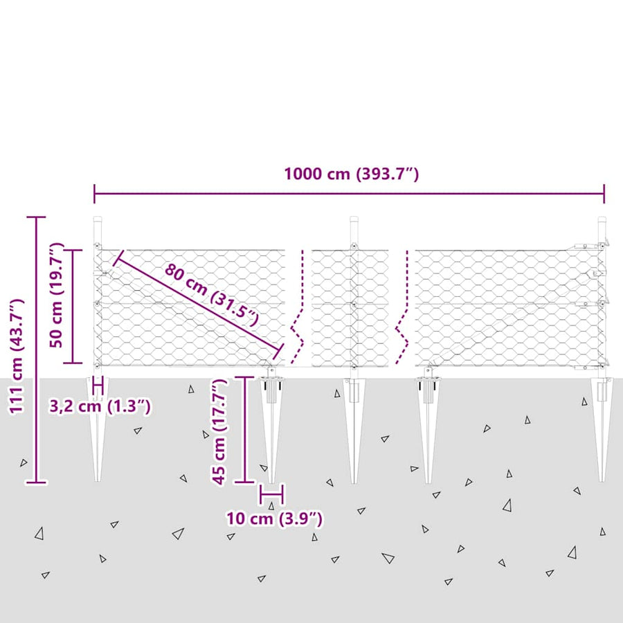 Afrasteringspaal Grijs 10 x 0,5 m (50 mm gaas) Staal en PVC