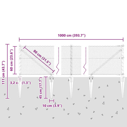 Afrasteringspaal Grijs 10 x 0,6 m (25 mm gaas) Staal en PVC