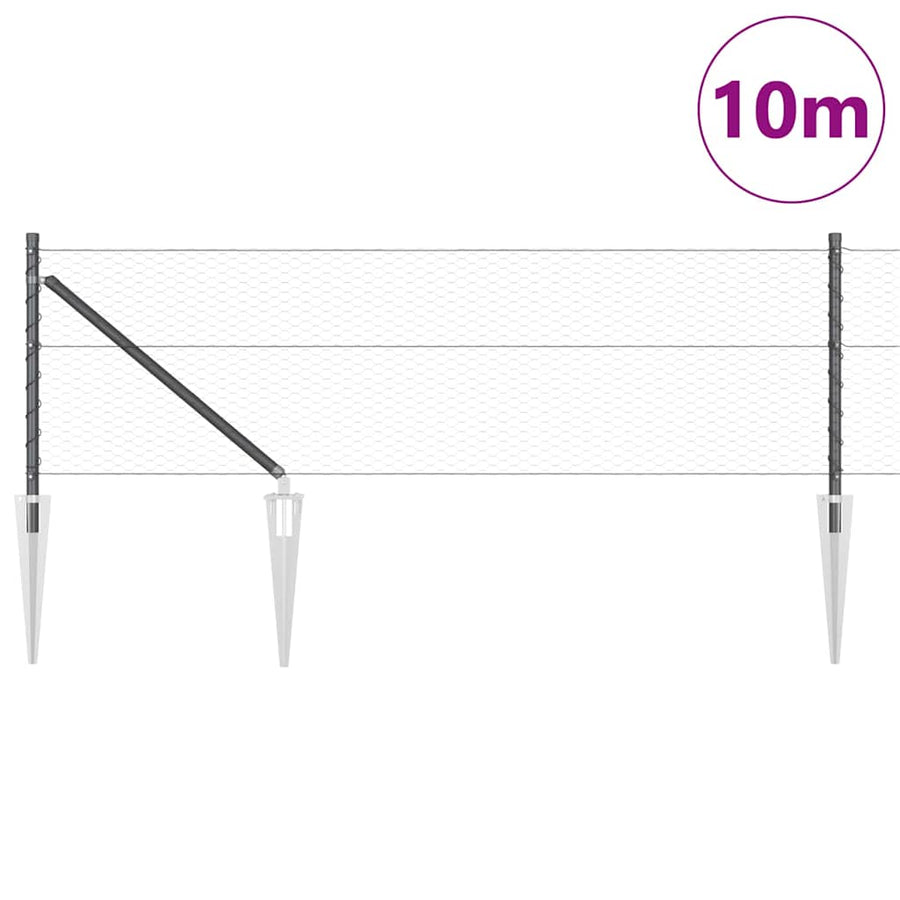 Afrasteringspaal Grijs 10 x 0,6 m (25 mm gaas) Staal en PVC