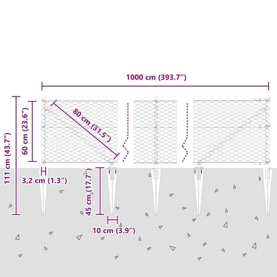 Afrasteringspaal Grijs 10 x 0,6 m (36 mm gaas) Staal en PVC