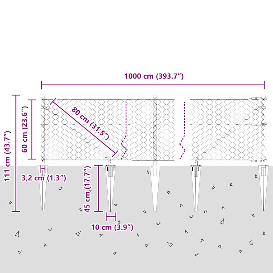 Afrasteringspaal Grijs 10 x 0,6 m (50 mm gaas) Staal en PVC