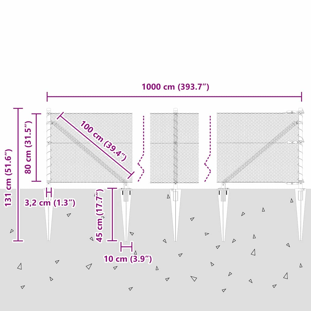 Afrasteringspaal Grijs 10 x 0,8 m (13 mm gaas) Staal en PVC