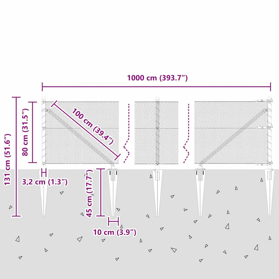 Afrasteringspaal Grijs 10 x 0,8 m (13 mm gaas) Staal en PVC