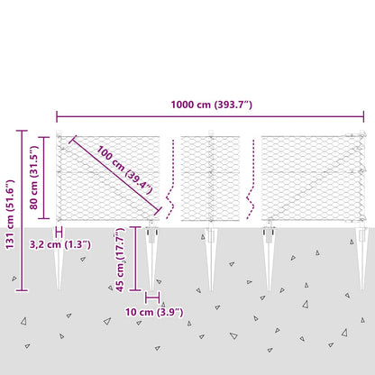 Afrasteringspaal Grijs 10 x 0,8 m (36 mm gaas) Staal en PVC