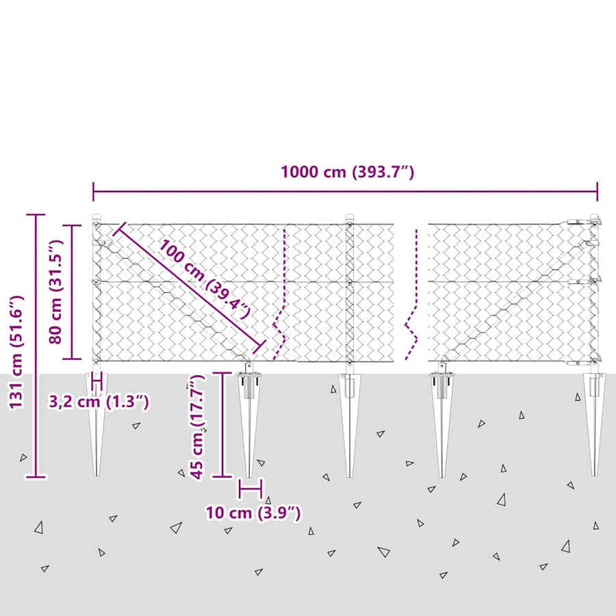 Afrasteringspaal Grijs 10 x 0,8 m (50 mm gaas) Staal en PVC