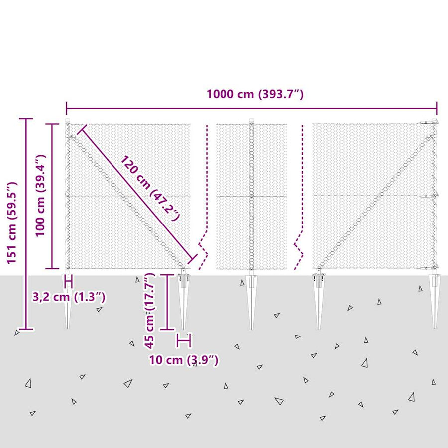 Afrasteringspaal Grijs 10 x 1 m (25 mm gaas) Staal en PVC