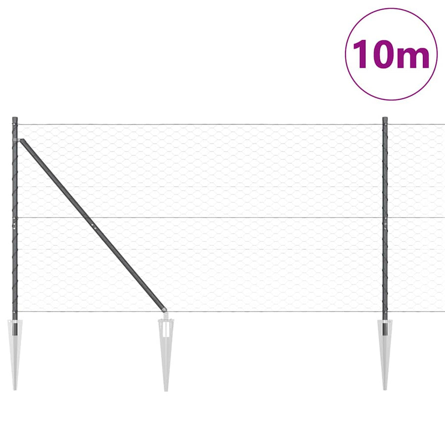 Afrasteringspaal Grijs 10 x 1,2 m (50 mm gaas) Staal en PVC