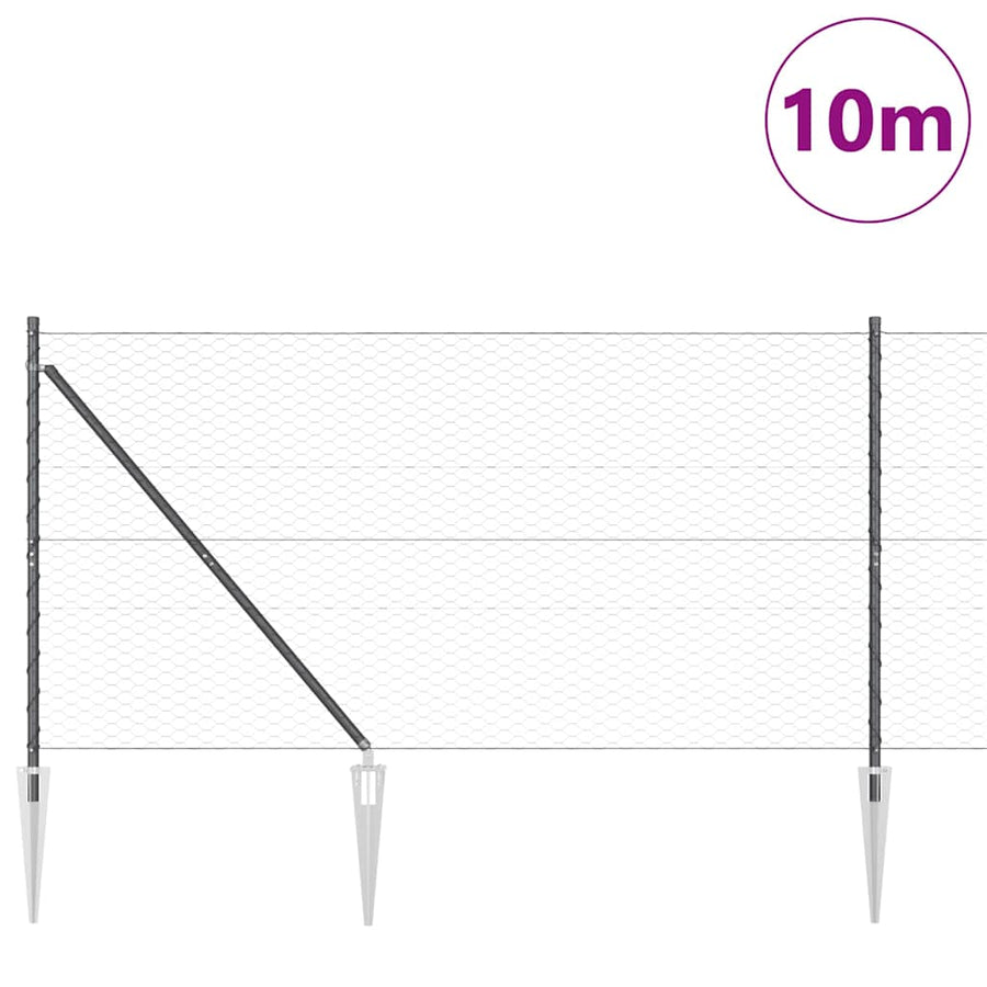 Afrasteringspaal Grijs 10 x 1,4 m (36 mm gaas) Staal en PVC