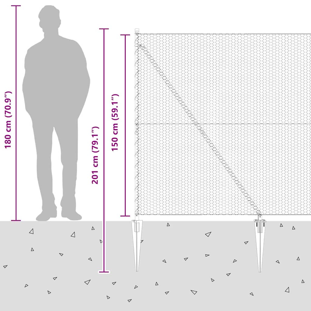 Afrasteringspaal Grijs 10 x 1,5 m (25 mm gaas) Staal en PVC