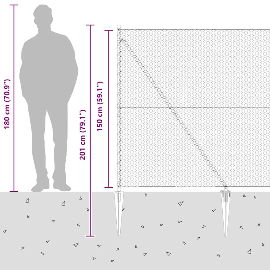 Afrasteringspaal Grijs 10 x 1,5 m (25 mm gaas) Staal en PVC