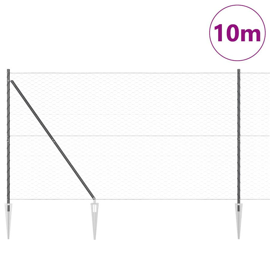 Afrasteringspaal Grijs 10 x 1,5 m (50 mm gaas) Staal en PVC