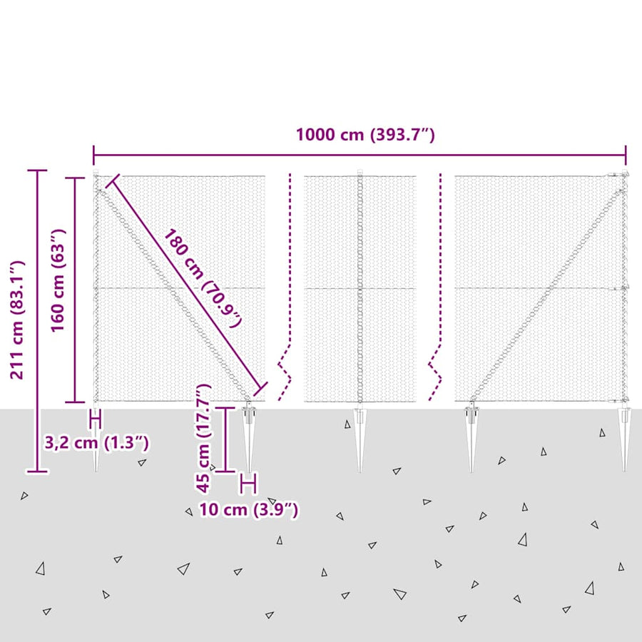 Afrasteringspaal Grijs 10 x 1,6 m (25 mm gaas) Staal en PVC