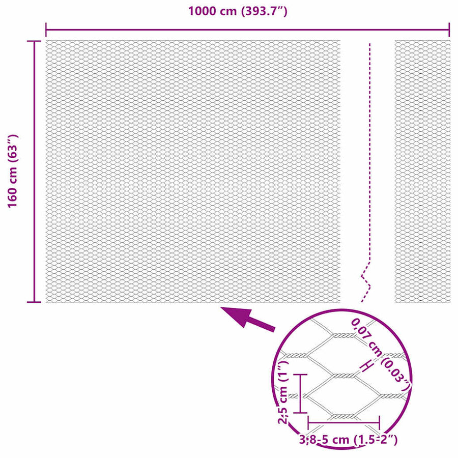 Afrasteringspaal Grijs 10 x 1,6 m (25 mm gaas) Staal en PVC