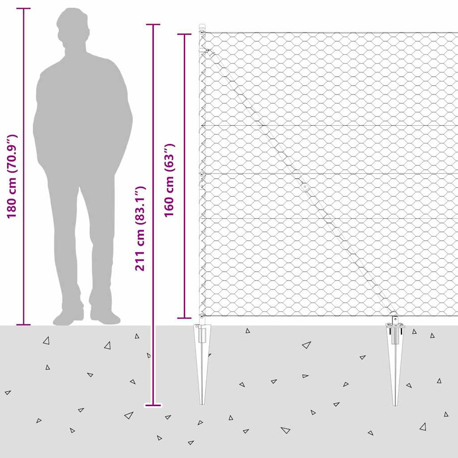 Afrasteringspaal Grijs 10 x 1,6 m (50 mm gaas) Staal en PVC