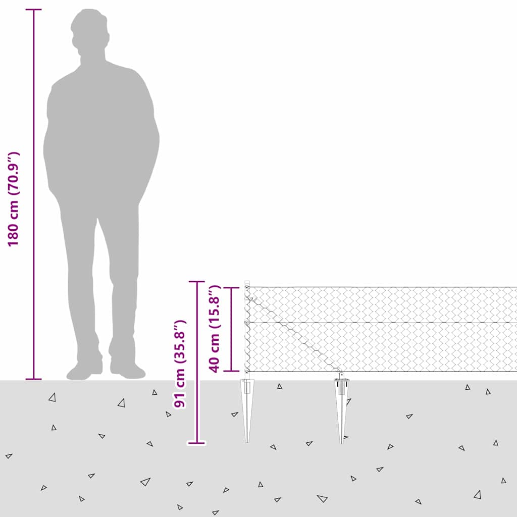 Afrasteringspaal Grijs 25 x 0,4 m (50 mm gaas) Staal en PVC