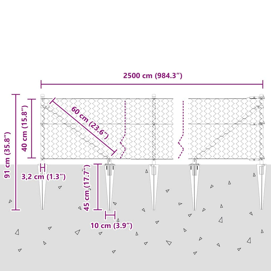 Afrasteringspaal Grijs 25 x 0,4 m (50 mm gaas) Staal en PVC