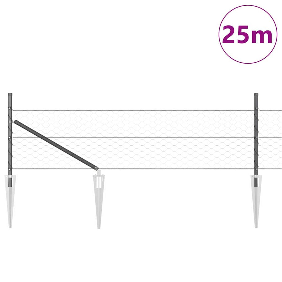 Afrasteringspaal Grijs 25 x 0,4 m (50 mm gaas) Staal en PVC