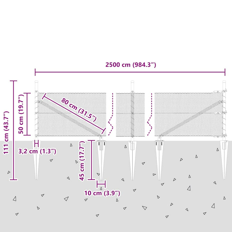 Afrasteringspaal Grijs 25 x 0,5 m (13 mm gaas) Staal