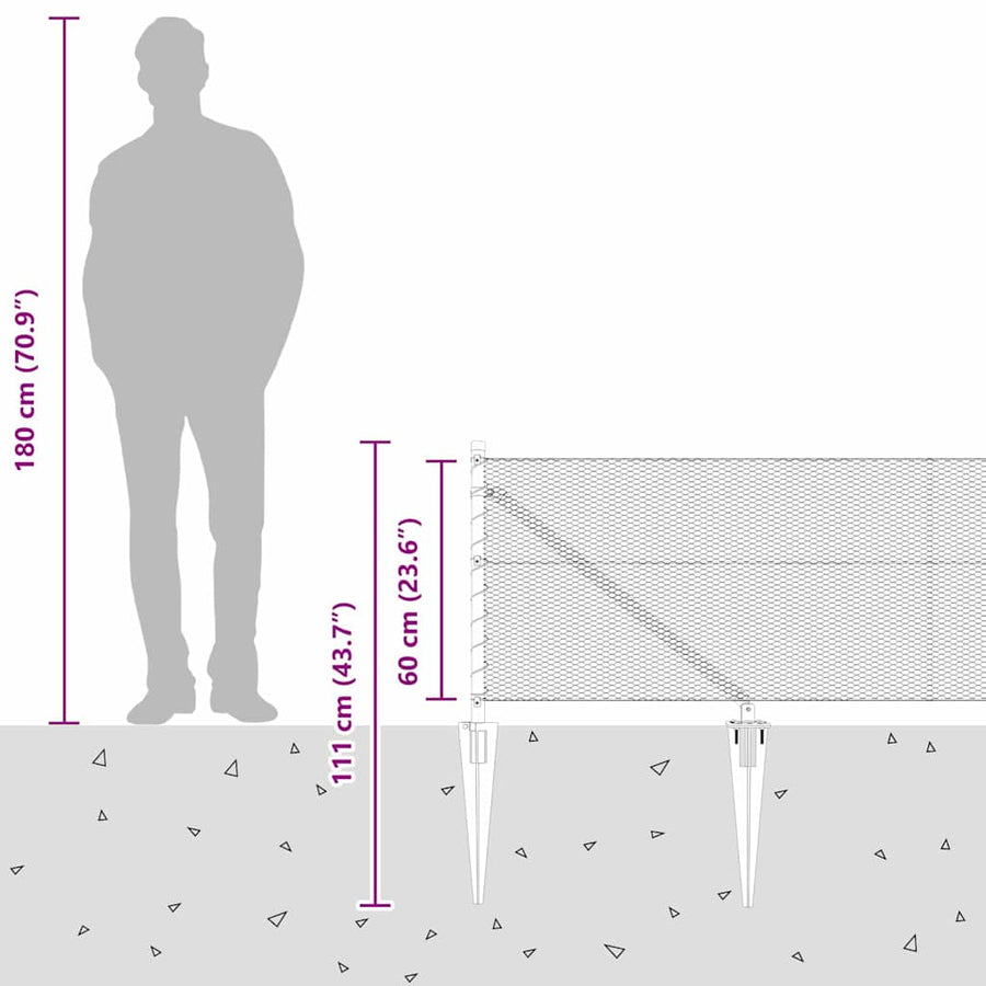 Afrasteringspaal Grijs 25 x 0,6 m (13 mm gaas) Staal en PVC