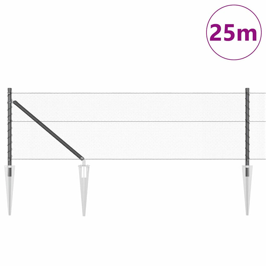 Afrasteringspaal Grijs 25 x 0,6 m (13 mm gaas) Staal en PVC