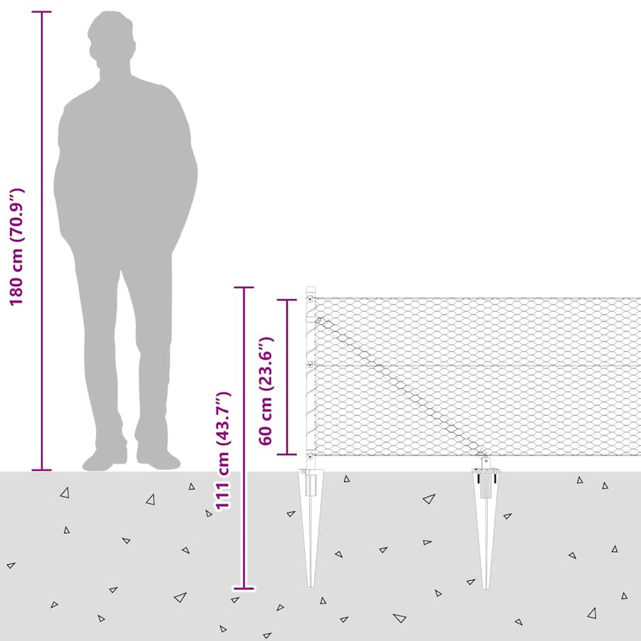 Afrasteringspaal Grijs 25 x 0,6 m (25 mm gaas) Staal en PVC