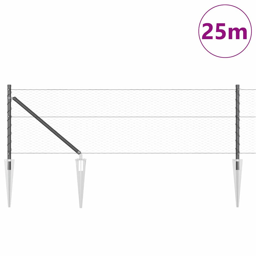 Afrasteringspaal Grijs 25 x 0,6 m (25 mm gaas) Staal en PVC