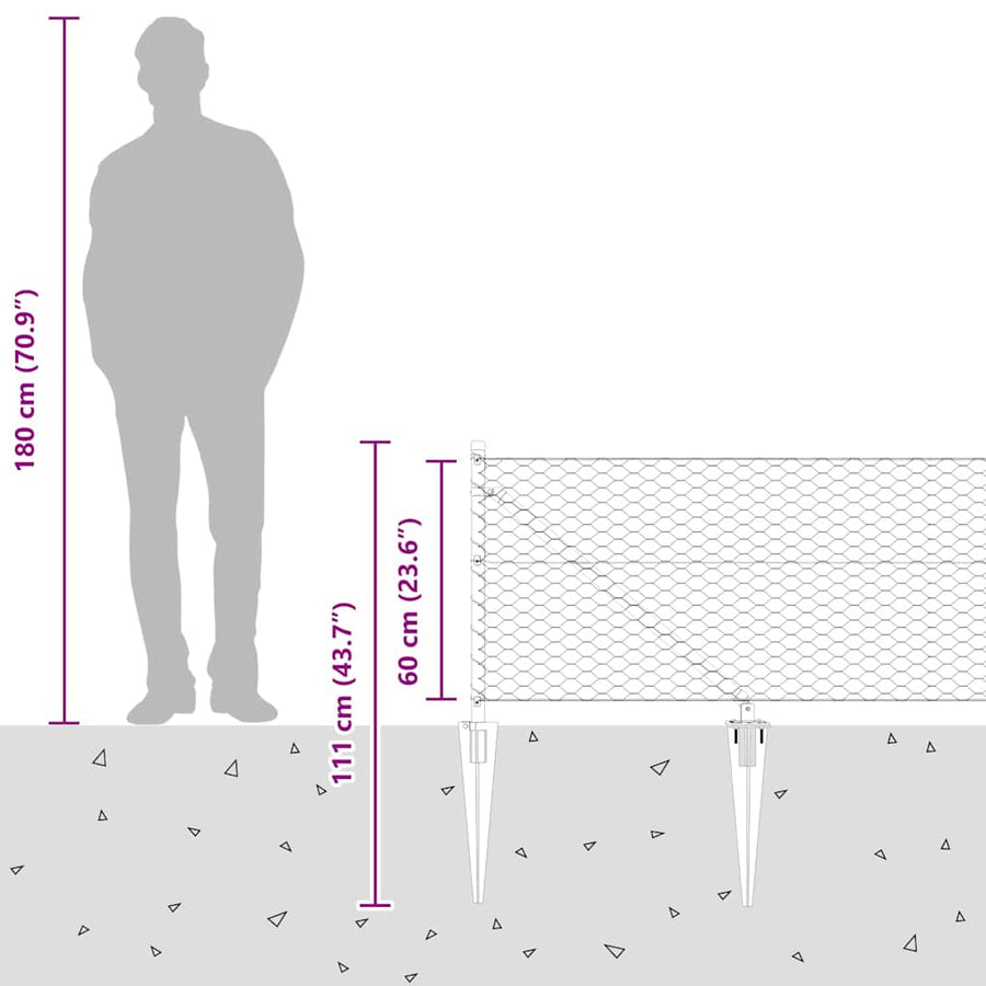 Afrasteringspaal Grijs 25 x 0,6 m (36 mm gaas) Staal en PVC
