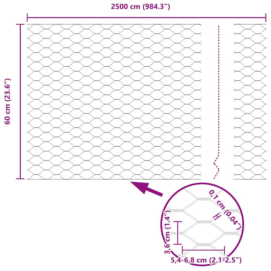 Afrasteringspaal Grijs 25 x 0,6 m (36 mm gaas) Staal en PVC