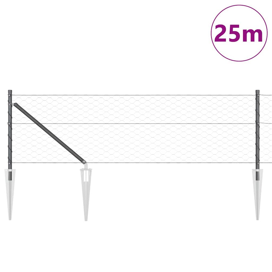 Afrasteringspaal Grijs 25 x 0,6 m (50 mm gaas) Staal en PVC